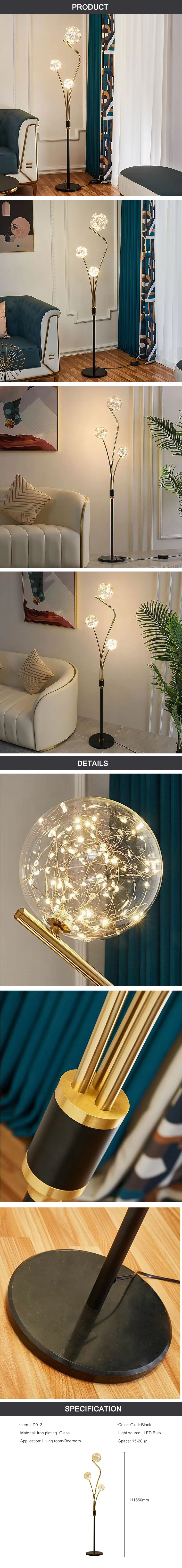 تفاصيل مصباح الأرضية السوداء والذهبية