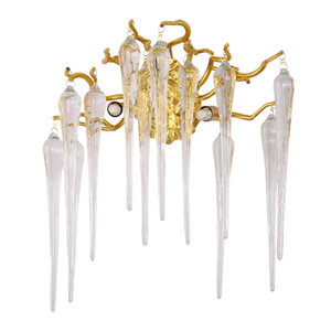 مصباح حائط مصنوع من مادة نحاسية بنمط خاص مع شمعدان حائط فرع زجاجي شفاف