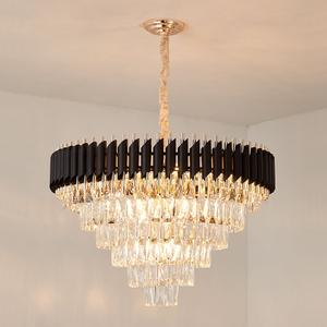 مصباح قلادة معدني مطلي باللون الأسود مع Decortive كريستال K9 واضح للفندق المنزلي