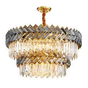 مصباح قلادة كريستال رمادي لغرفة المعيشة مستطيل معدني ذهبي اللون لغرفة الطعام